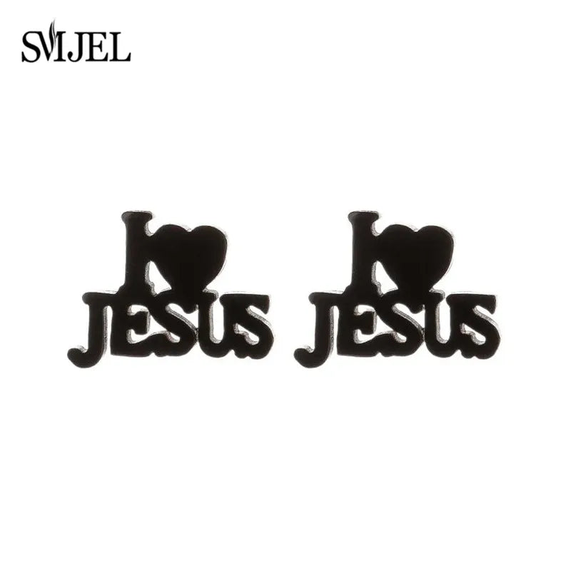 2025 Stainless Steel Jesus Cross Earrings – Men’s Christian Stud Jewelry with Heart Charm - Image 20