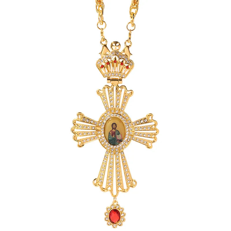 Long Catholic Cross Pendant Necklace – Handmade Jesus Cross Badge Jewelry