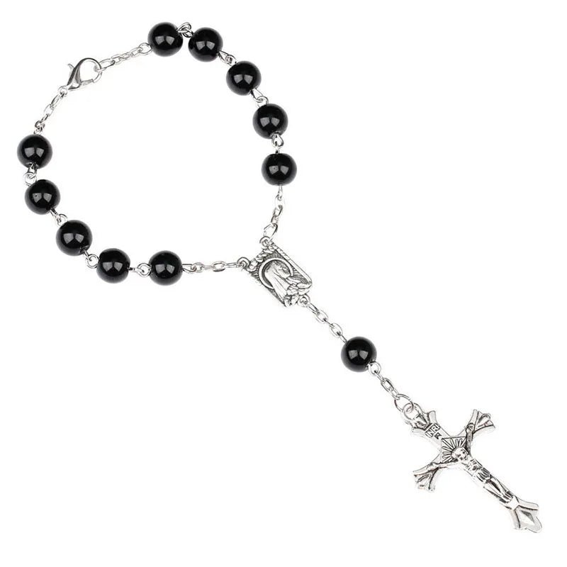 Catholic Black Rosary Beads Necklace – Long Cross Pendant Religious Jewelry for Men & Women - Image 7