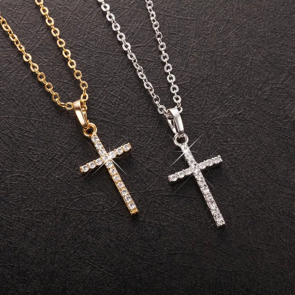 Fashion Crystal Jesus Cross Pendant Necklace – Gold & Black Color Jewelry for Men & Women (Dropshipping & Wholesale)