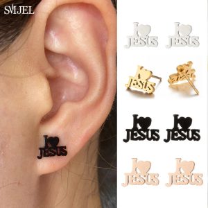2025 Stainless Steel Jesus Cross Earrings β Menβs Christian Stud Jewelry with Heart Charm
