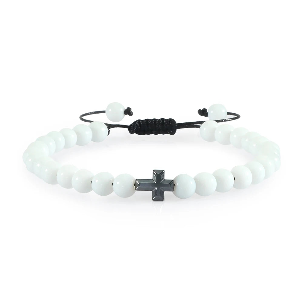 6mm Natural Stone Beads Braided Cross Bracelet – Christian Prayer Jewelry for Men & Women - Image 9