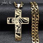 Crown of Thorns Jesus Cross Necklace – Gold-Plated Hip Hop Punk Crucifix Pendant for Men