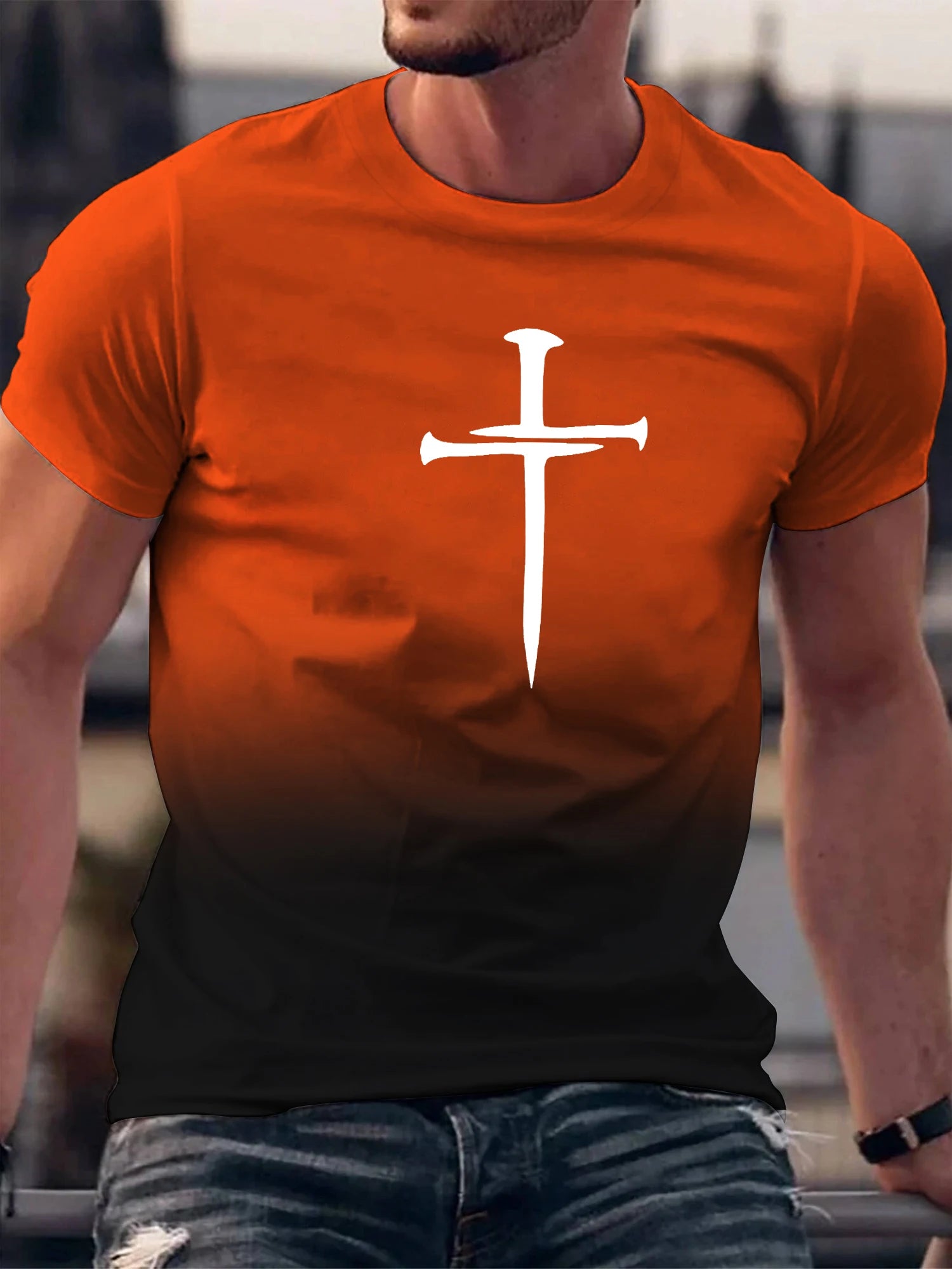 Gradient Christian Cross 3D Print T-Shirt – Men's Fashion Sport & Casual Tee - Image 5