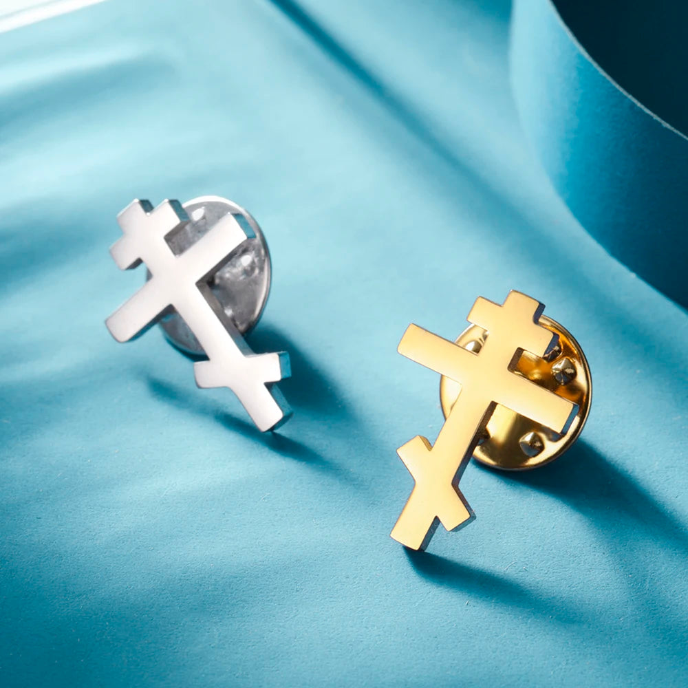 Dawapara Stainless Steel Orthodox Cross Brooch – Minimalist Christian Lapel Pin Gift - Image 2