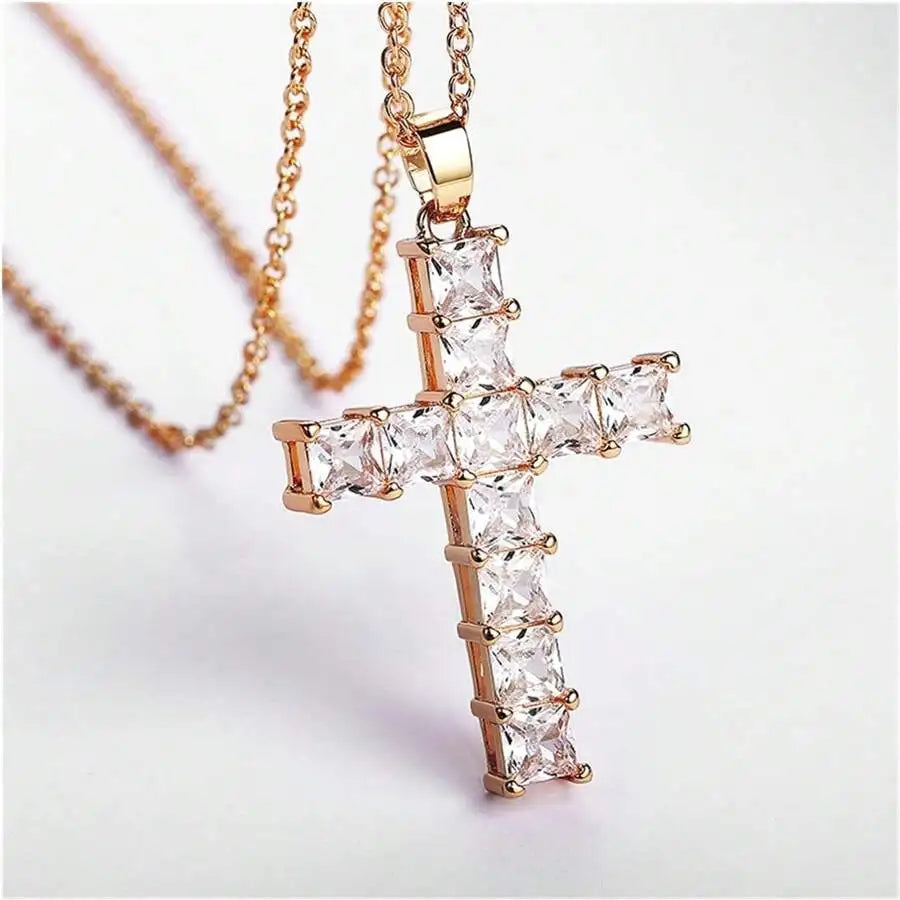 New Fashion Multi-Color Crystal Jesus Cross Pendant Necklace - Image 8