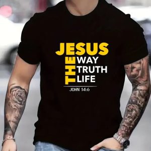 Jesus Print T-Shirt – Casual Short Sleeve Tee for Men, All-Season Comfort