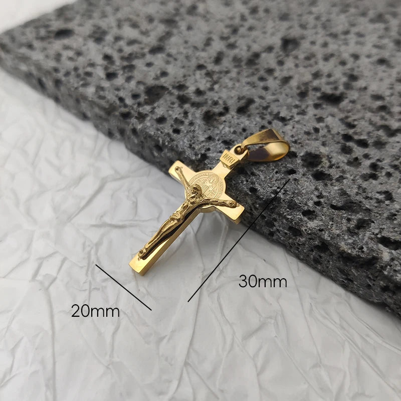 New Design 18K Gold-Plated Jesus Cross Pendant – Waterproof Stainless Steel Religious Charm for Men - Image 9
