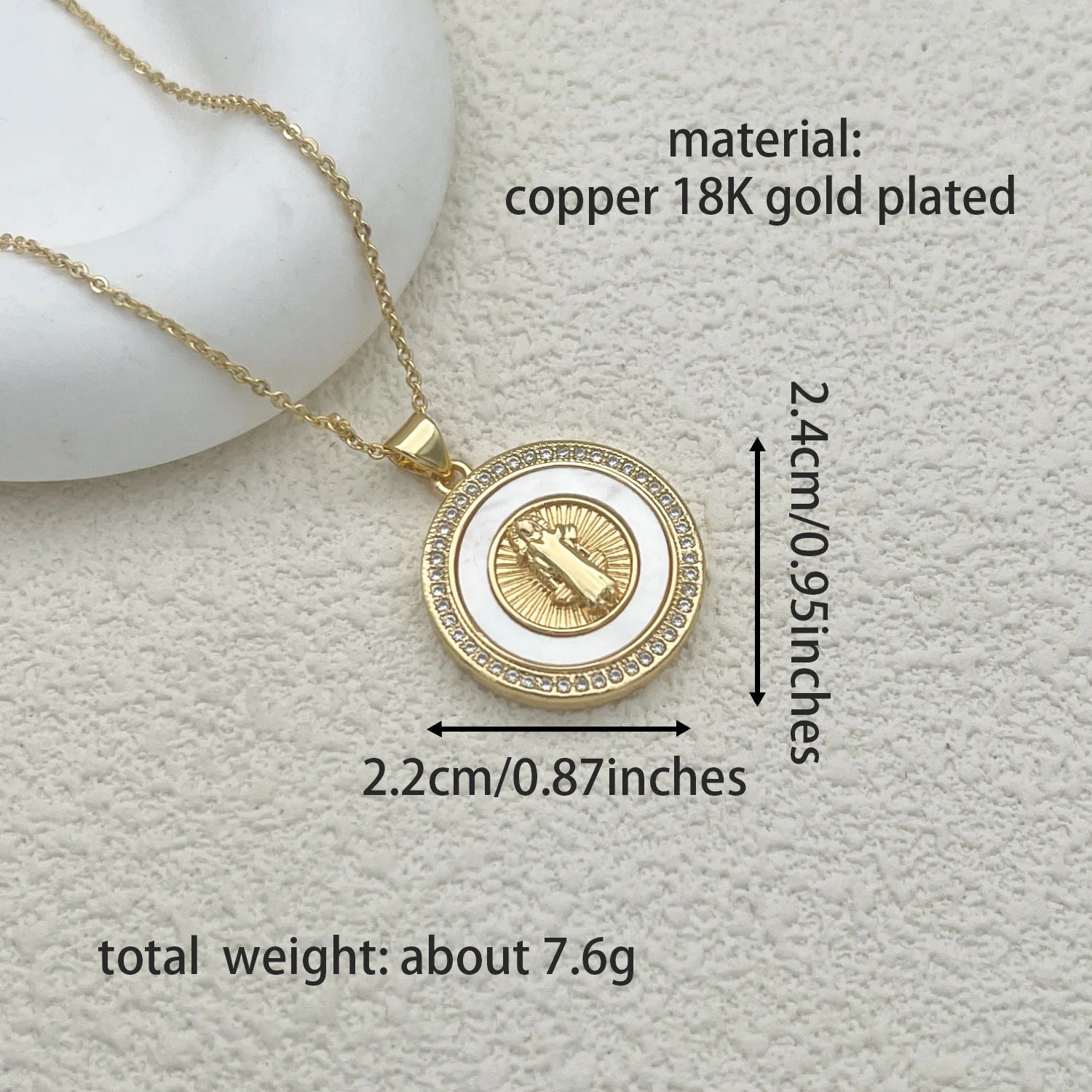 Catholic Jesus Cross Necklace – Gold Plated Copper with Saint Benedict, Virgin Mary & Zircon Details - Image 8