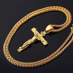 New Religious Jesus Cross Necklace – Fashion Gold Color Pendant for Men & Women