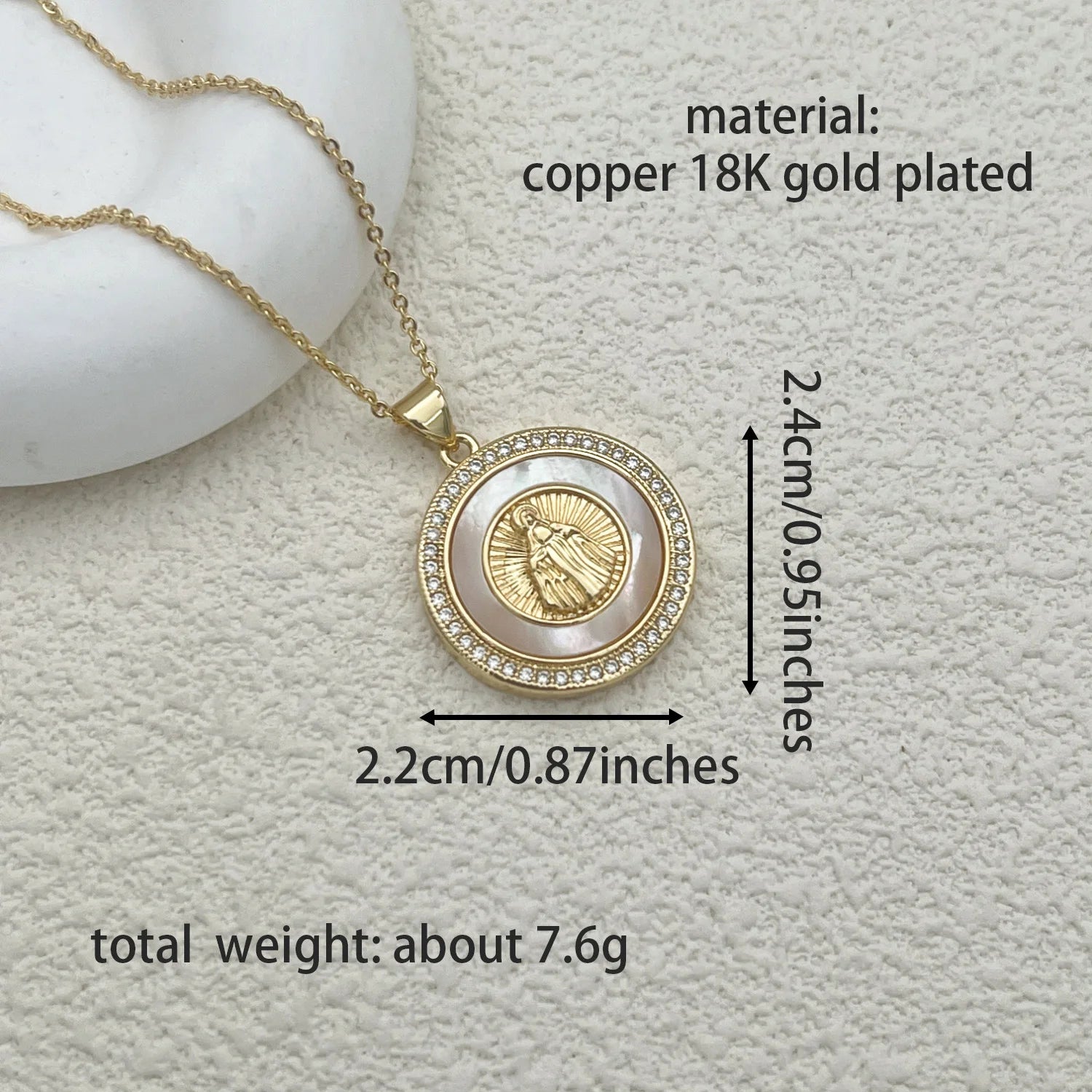 Catholic Jesus Cross Necklace – Gold Plated Copper with Saint Benedict, Virgin Mary & Zircon Details - Image 9