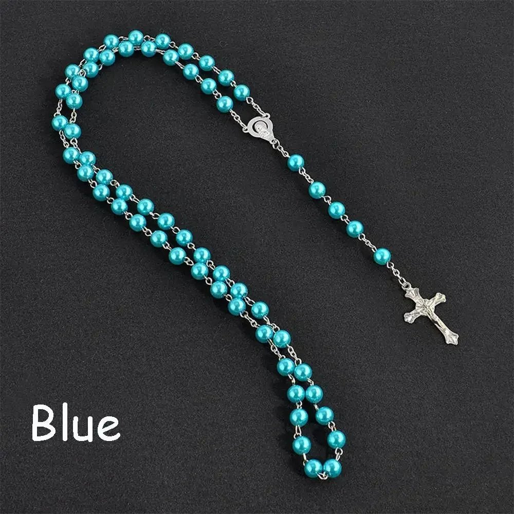 Fashion Vintage Cross Necklace with Rosary Beads - Image 9