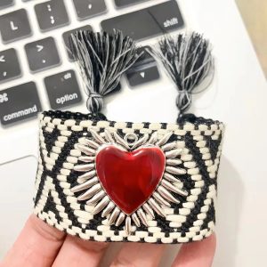 Golden Sacred Heart Bracelet – Adjustable Cotton Rope Christian Jewelry for Women