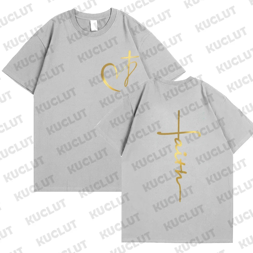 Heart Cross Print Christian T-Shirt – Men’s Oversized Faith Tee for Summer - Image 15