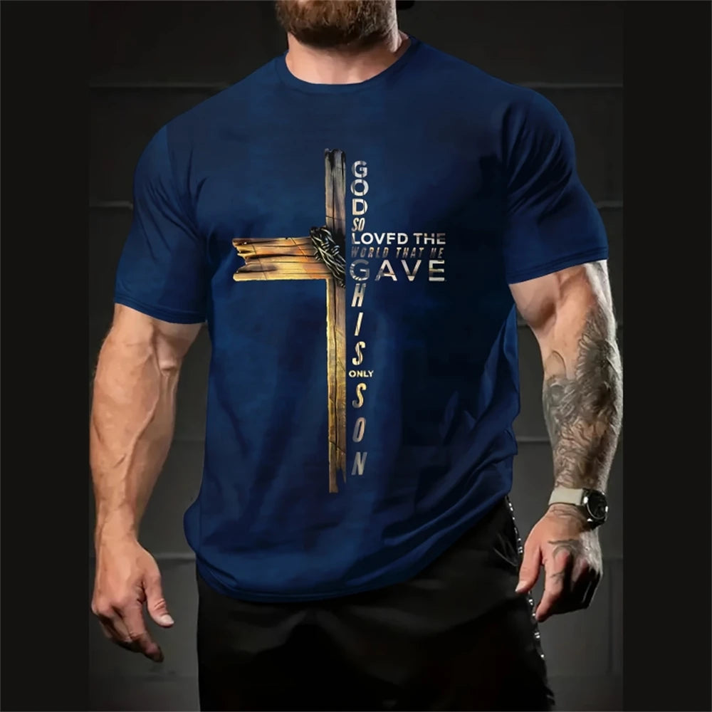 Jesus Cross Print Men’s T-Shirt – Quick-Dry Casual Summer Streetwear Tee - Image 2