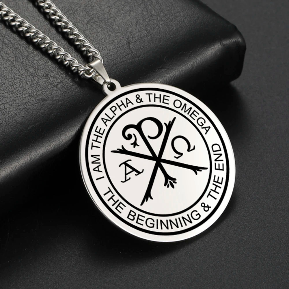 Dawapara Chi Rho Necklace Greek Orthodox Alpha Omega Pendant Protection Pray Religious Christian Gift Stainless Steel Jewelry - Image 6