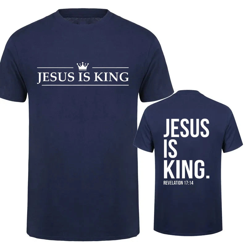 "Jesus Is King" Print T-Shirt – Casual Christian Faith Tee for Men - Image 2