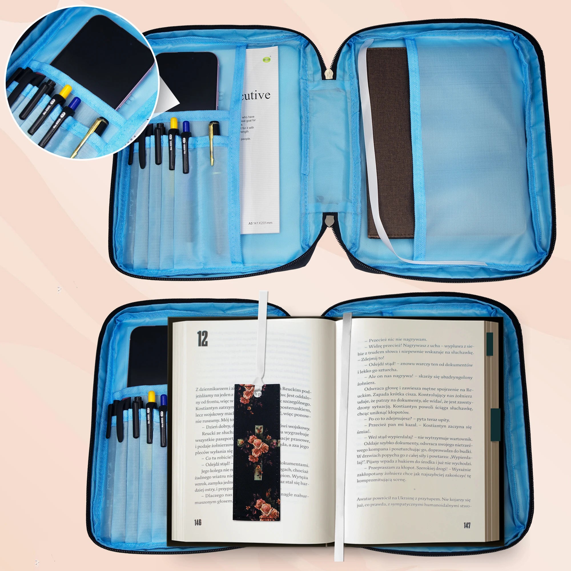 Floral Bible Cover with Handle & Pocket – Bible Case Organizer for Girls - Image 3
