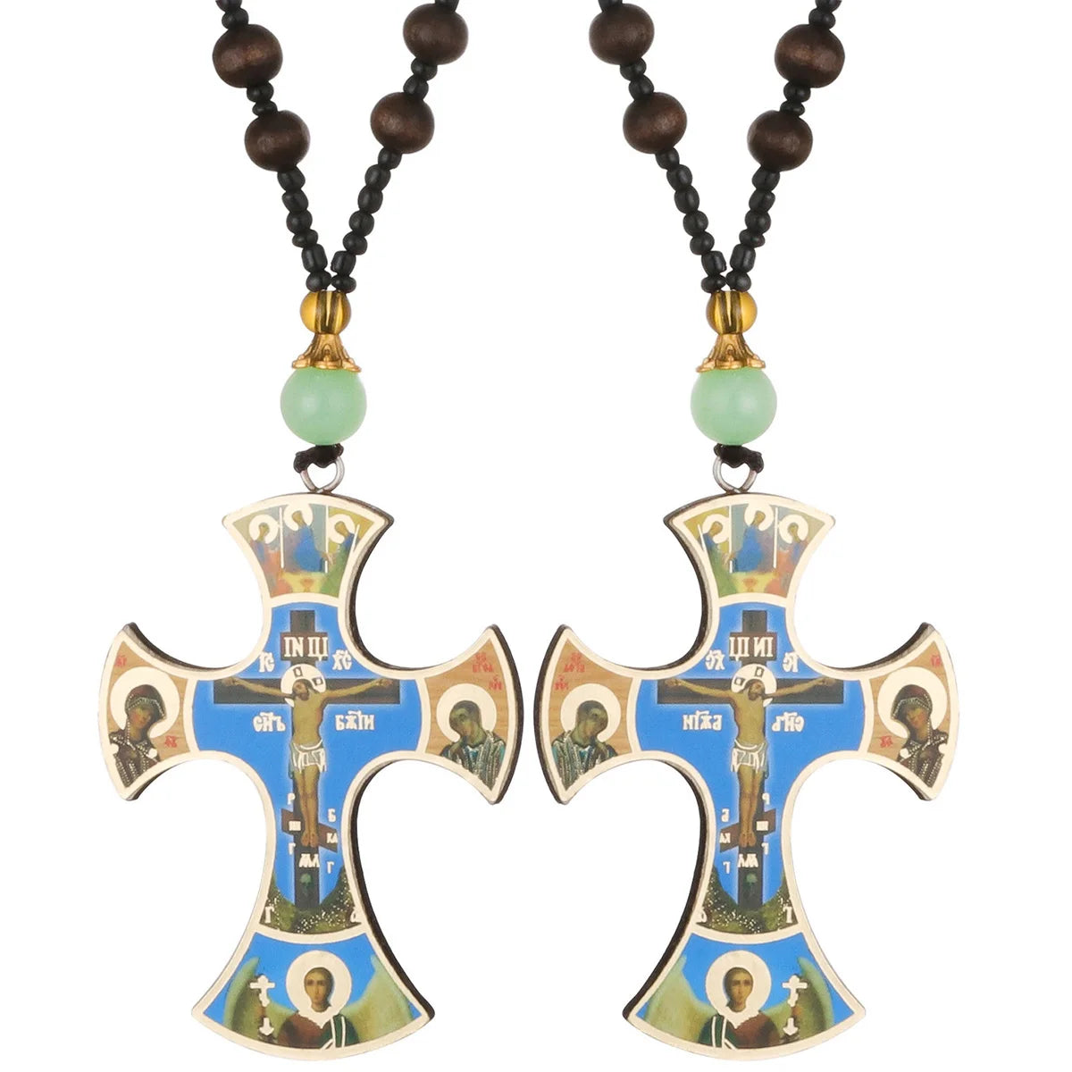 Diyalo Orthodox Crucifix Necklace – Jesus Christ Cross Icon Pendant with Wooden Beads - Image 7