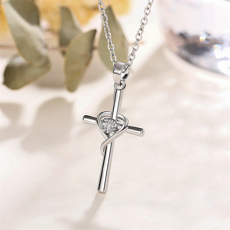 Exquisite Zircon Cross Pendant Necklace – Rotatable Crown Design for Women - Image 6