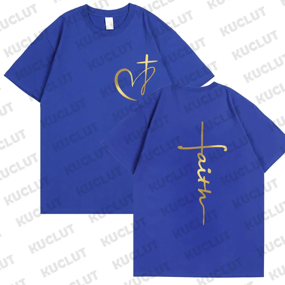 Heart Cross Print Christian T-Shirt – Men’s Oversized Faith Tee for Summer - Image 7