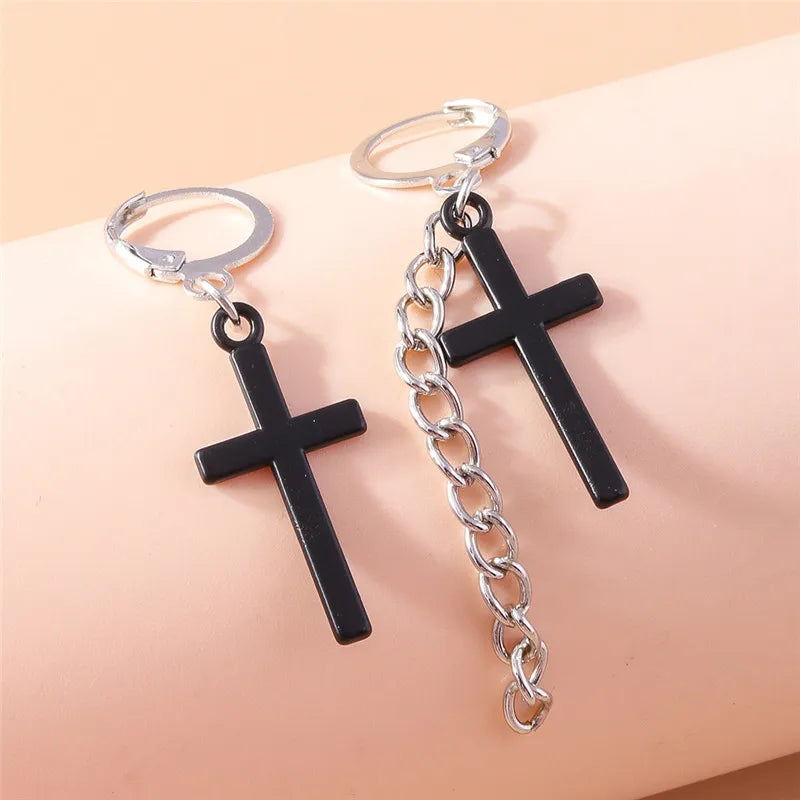 Fashion Zircon Crystal Cross Earrings – Gothic Punk Crucifix Dangle Jewelry for Men & Women - Image 11