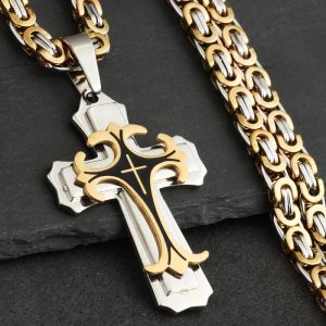 Male Vintage Christian Trinity Latin Cross Necklace