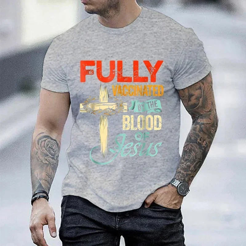 2025 "Vaccinated by the Blood of Jesus" T-Shirt – Funny Christian Streetwear for Men - Image 6