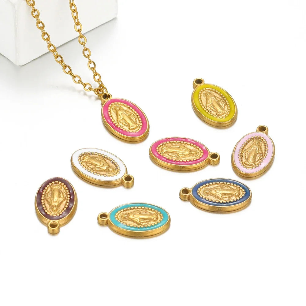 5pcs Stainless Steel Oval Jesus Charms Set