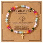 Cross Square Crystal Beads Bracelet – Boho Natural Stone Stretch Jewelry for Women