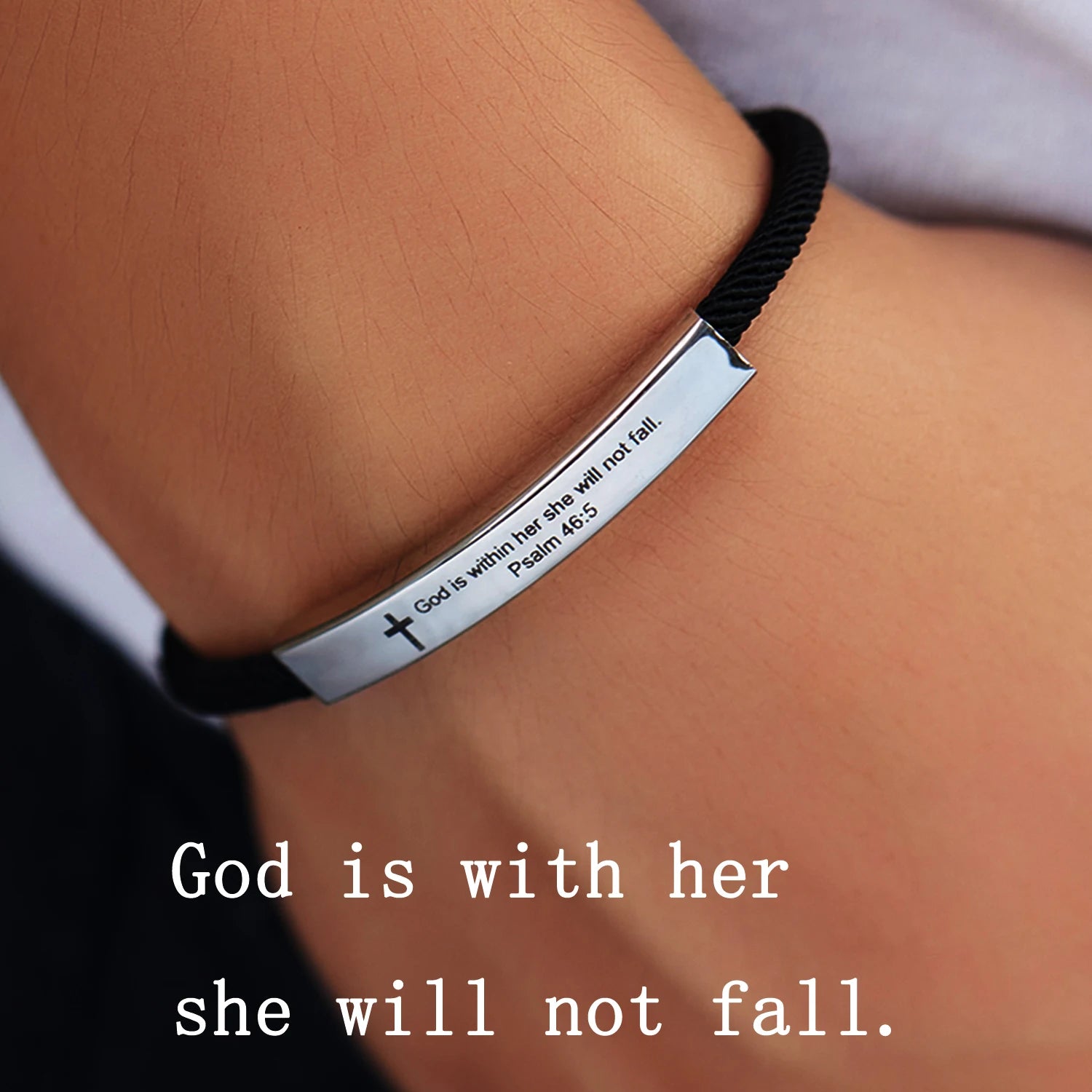 Cross Jesus Scripture Quote Bracelet – Engraved Bible Verse Stainless Steel Wristband - Image 10