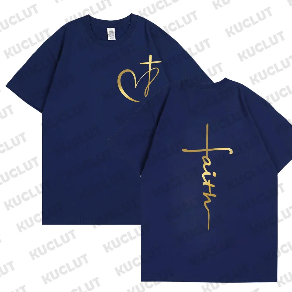 Heart Cross Print Christian T-Shirt – Men’s Oversized Faith Tee for Summer - Image 19