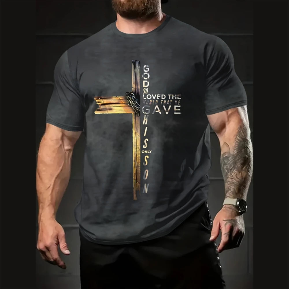 Jesus Cross Print Men’s T-Shirt – Quick-Dry Casual Summer Streetwear Tee - Image 3