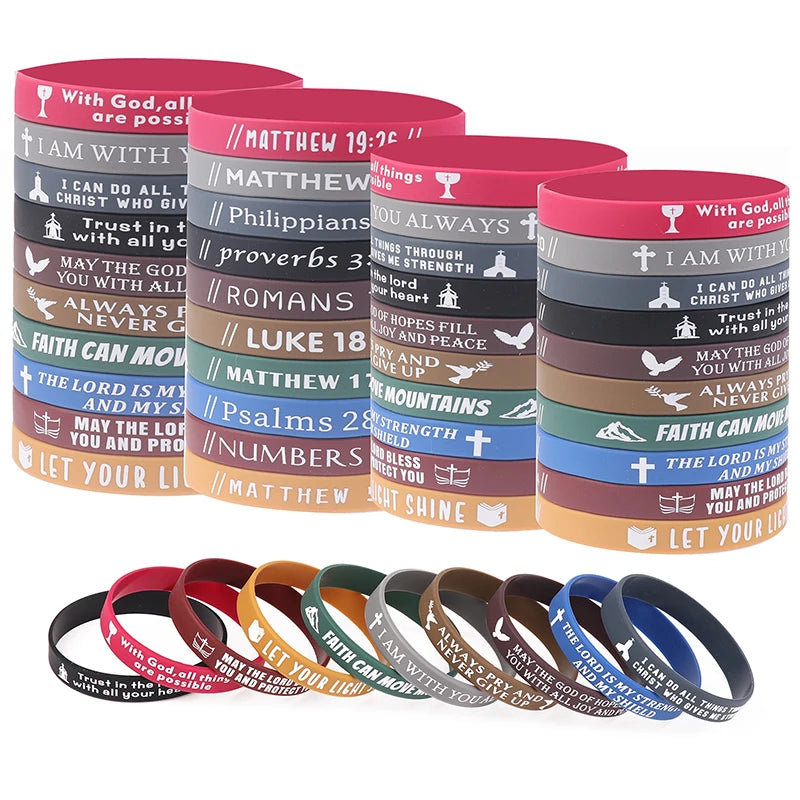 40pcs Inspirational Bible Verse Silicone Bracelets – Faith-Based Wristbands for Men, Women & Teens