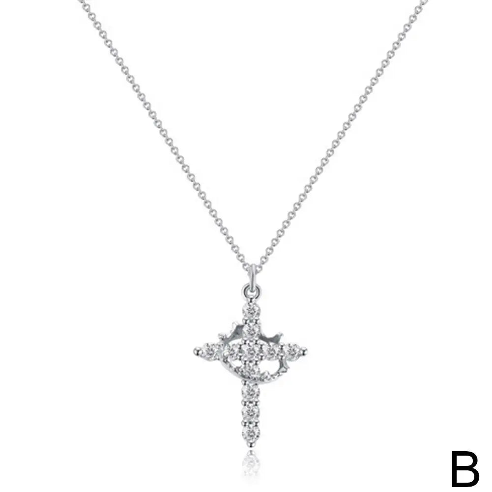 14K Gold Plated Cross & Crown Rotatable Necklace – Cubic Zirconia Pendant Jewelry for Women - Image 8