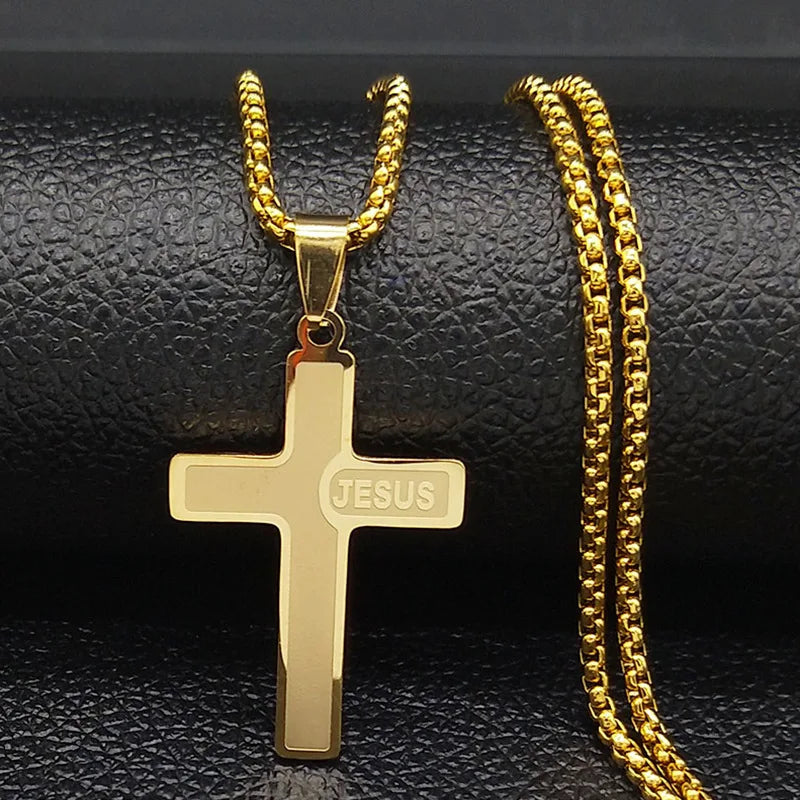 HNSP Stainless Steel Jesus Cross Pendant Necklace – Catholic Crucifix Chain for Men & Women - Image 6