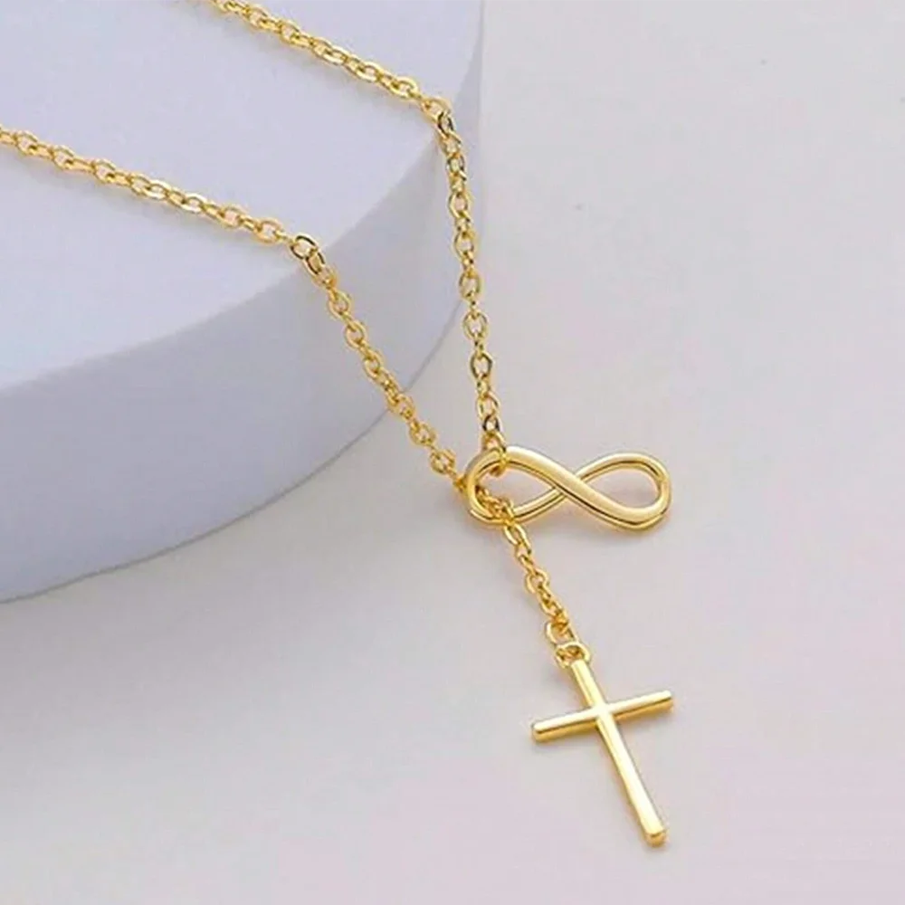 DGIDDK Stainless Steel Infinite Lucky 8 Cross Pendant Y Necklace – Anti-Allergy Faith Forever Jewelry for Women - Image 3