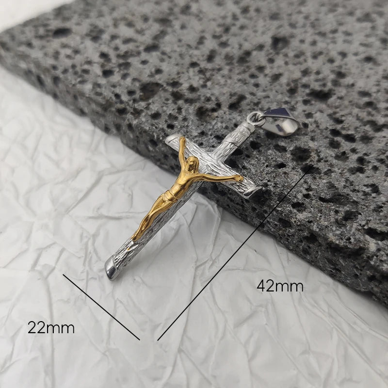 New Design 18K Gold-Plated Jesus Cross Pendant – Waterproof Stainless Steel Religious Charm for Men - Image 11