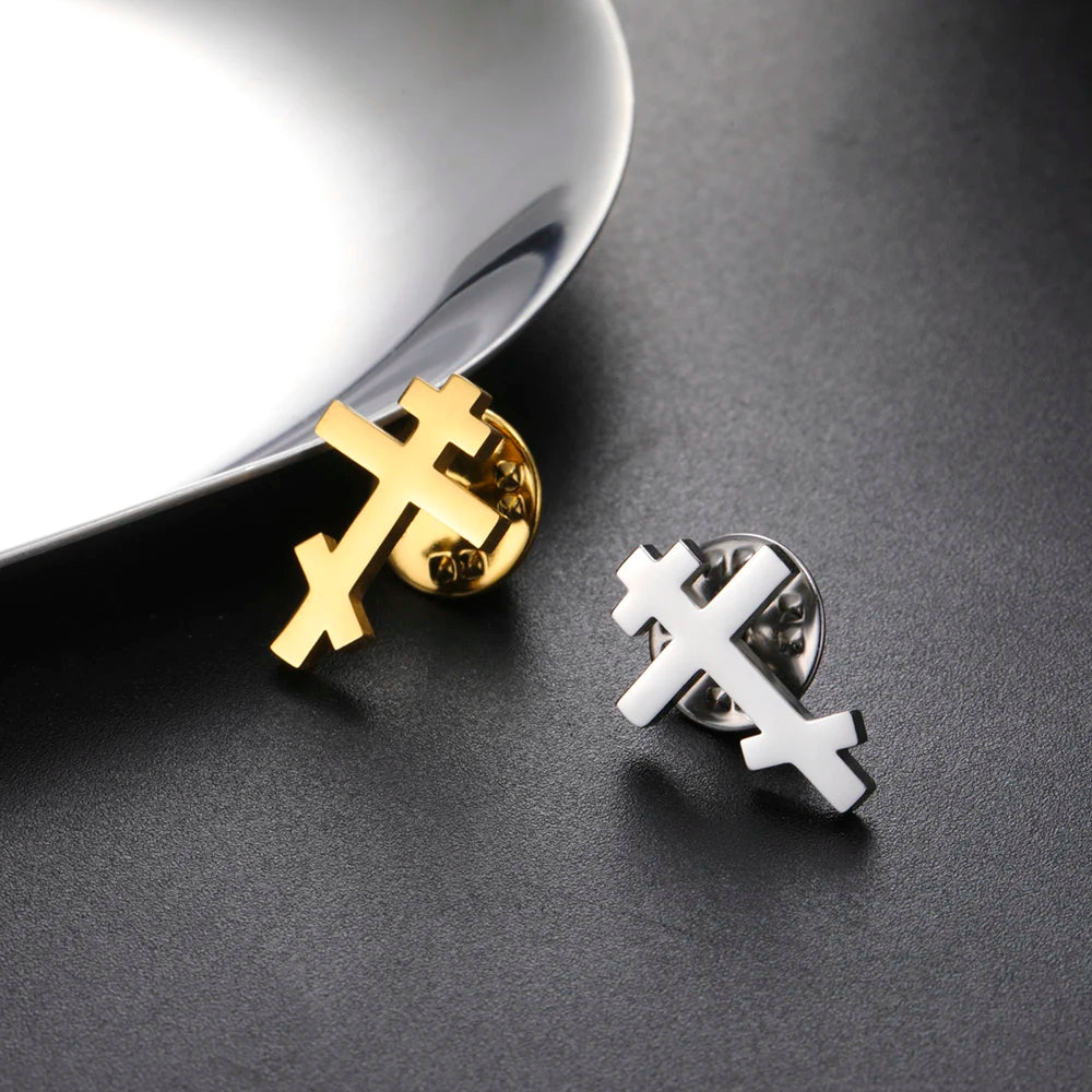 Dawapara Stainless Steel Orthodox Cross Brooch – Minimalist Christian Lapel Pin Gift - Image 4