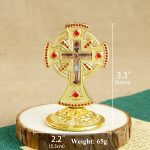HT Religious Orthodox Crucifix Cross – Jesus Icon Metal Statue with Red Gemstones for Church, Home, or Car Decor