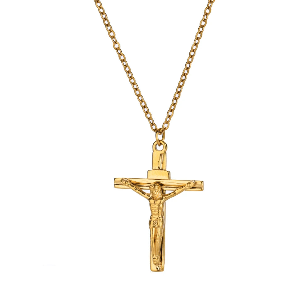 Caravaca Angels Crucifix Necklace – Gold Stainless Steel Jesus Cross for Men & Women - Image 18