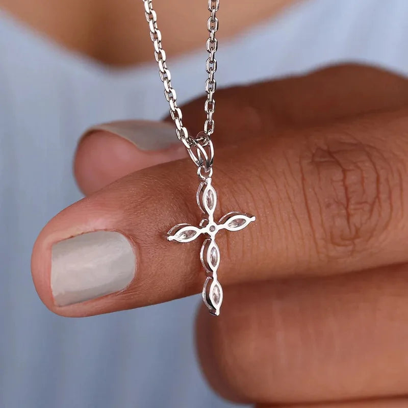 Luxury Stainless Steel Crystal Cross Pendant Necklace – Elegant Christian Jewelry for Women - Image 2