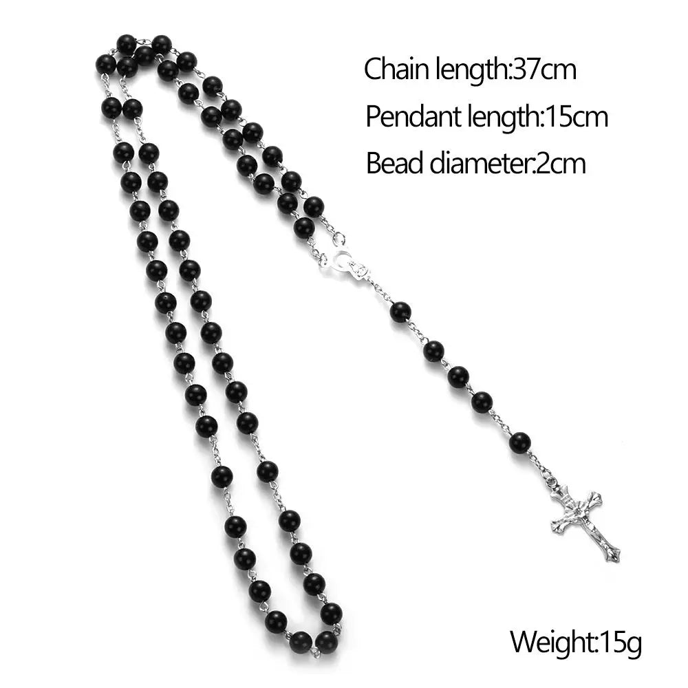 Fashion Vintage Cross Necklace with Rosary Beads - Image 6