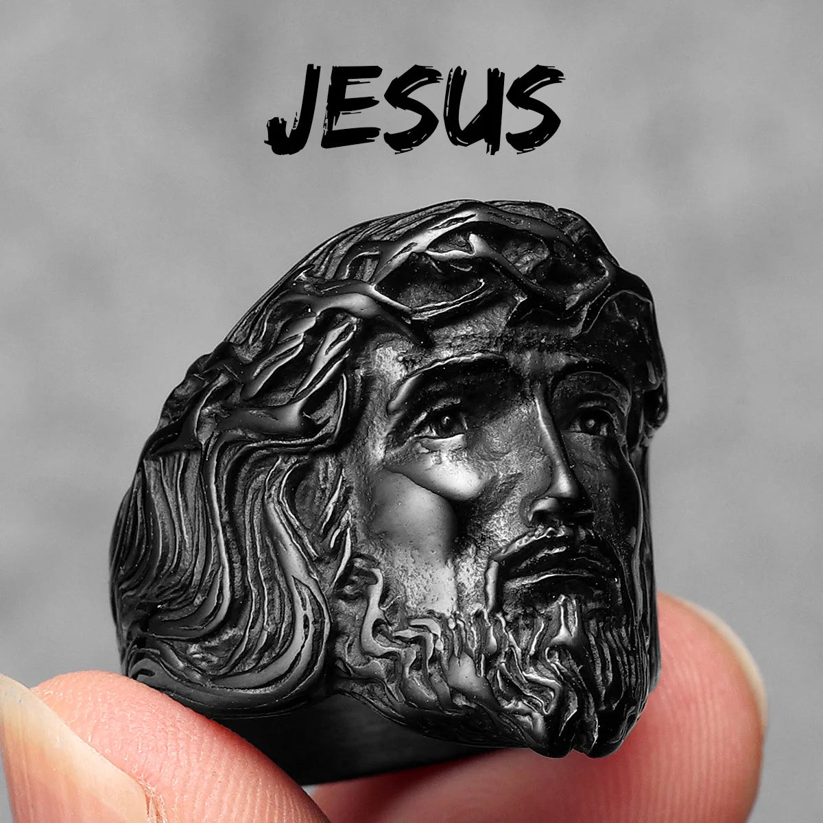 316L Stainless Steel Jesus Face Ring – Christian Men's Punk Rock Jewelry - Image 9