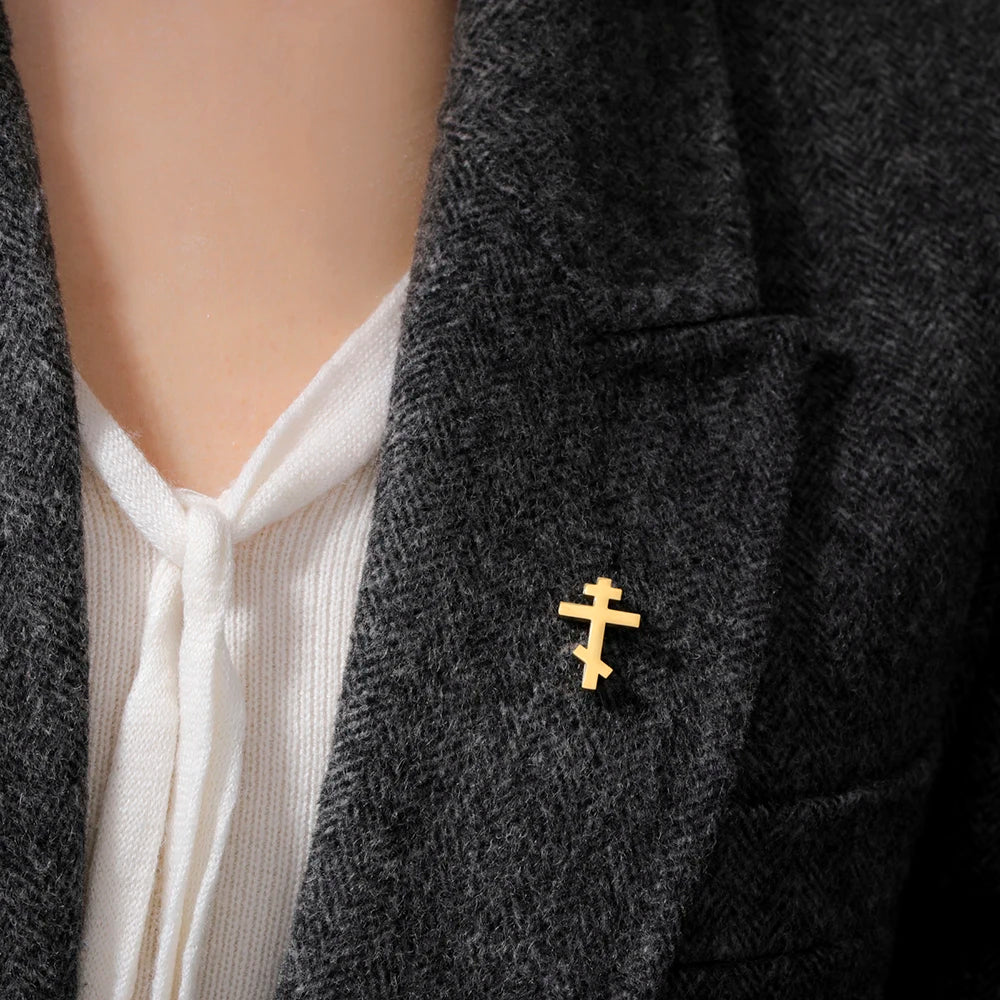Dawapara Stainless Steel Orthodox Cross Brooch – Minimalist Christian Lapel Pin Gift - Image 5
